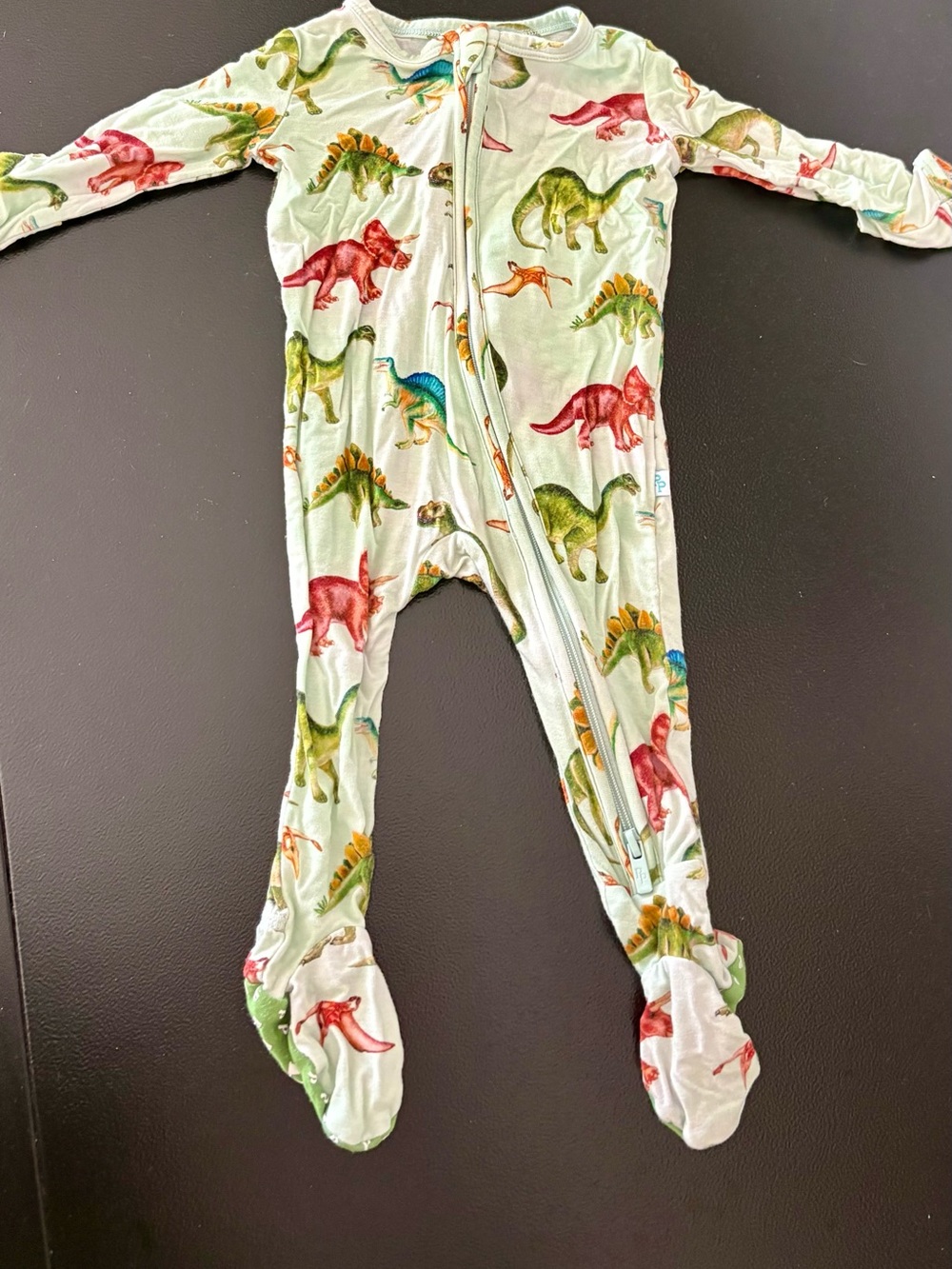 Posh Peanut Light Green Dinosaur Print Footed One-Piece